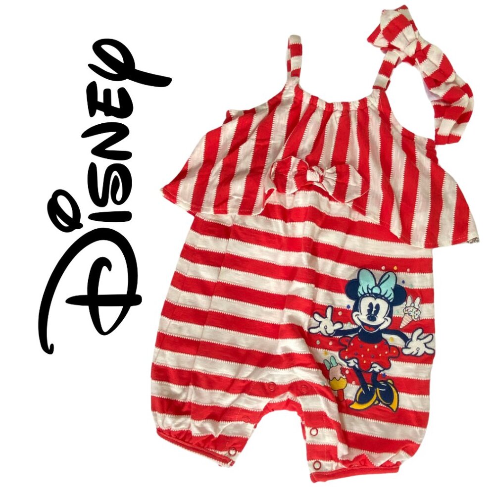 Disney Red and White Striped Minnie Mouse Bodysuit